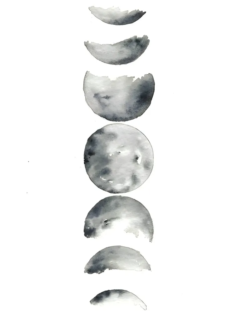 Poesia del cielo: fasi lunari ad acquerello poster con telaio in plastica da Kunst und Kontrast