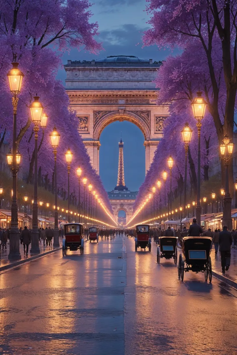 Eiffel Tower Through Champs-Élysées Blossoms plexiglass da AlbertKlee