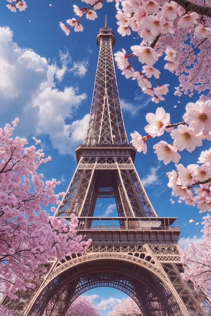 Eiffel Tower Amidst Spring Blooms plexiglass da AlbertKlee