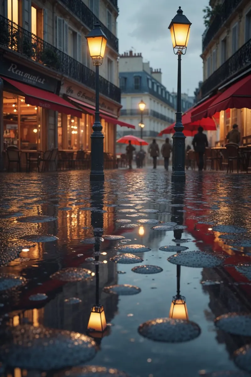 Parisian Night Glow: Lanterns and Puddles Hahnemühle von AlbertKlee