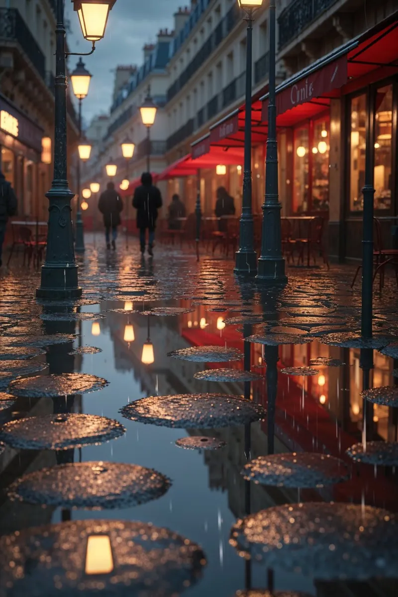 Cozy Paris: Café Lights and Rainy Streets poster by AlbertKlee