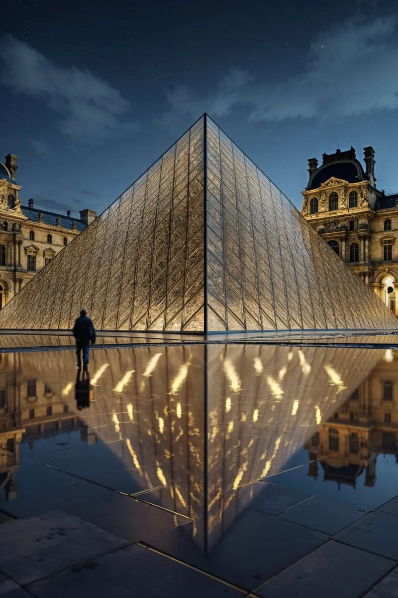 Illuminated Louvre Pyramid and Reflection plexiglass da AlbertKlee