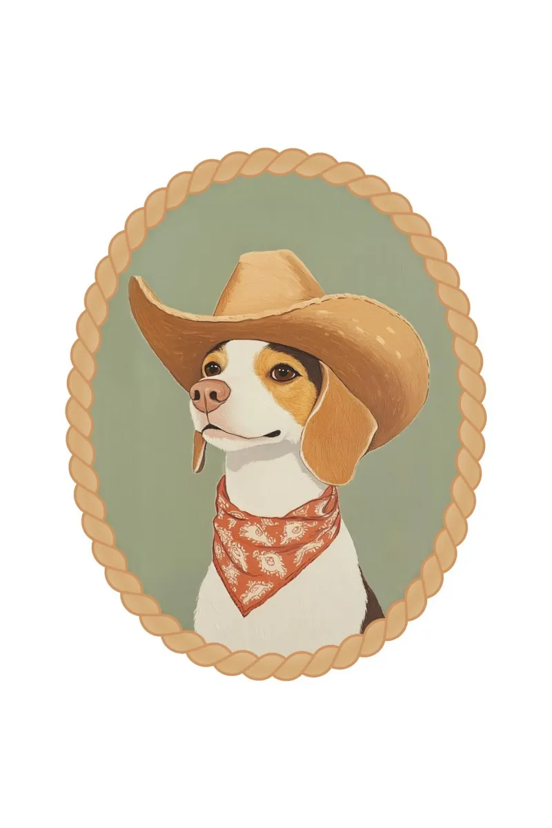 Beagle Hond in Cowboyhoed canvas met Baklijst van Jungle Joy Art