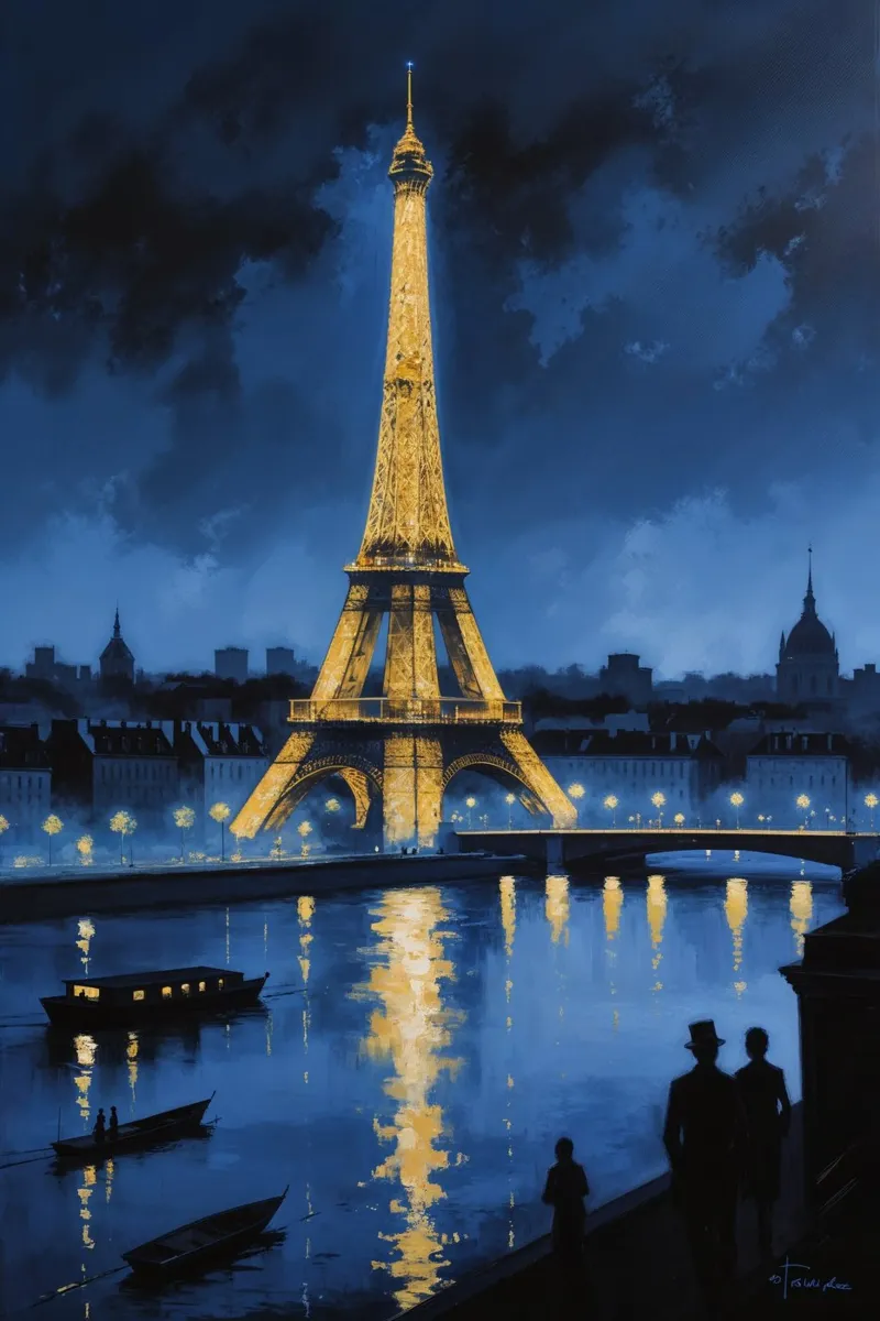 Parisian Nights: Golden Eiffel Tower plexiglass da AlbertKlee