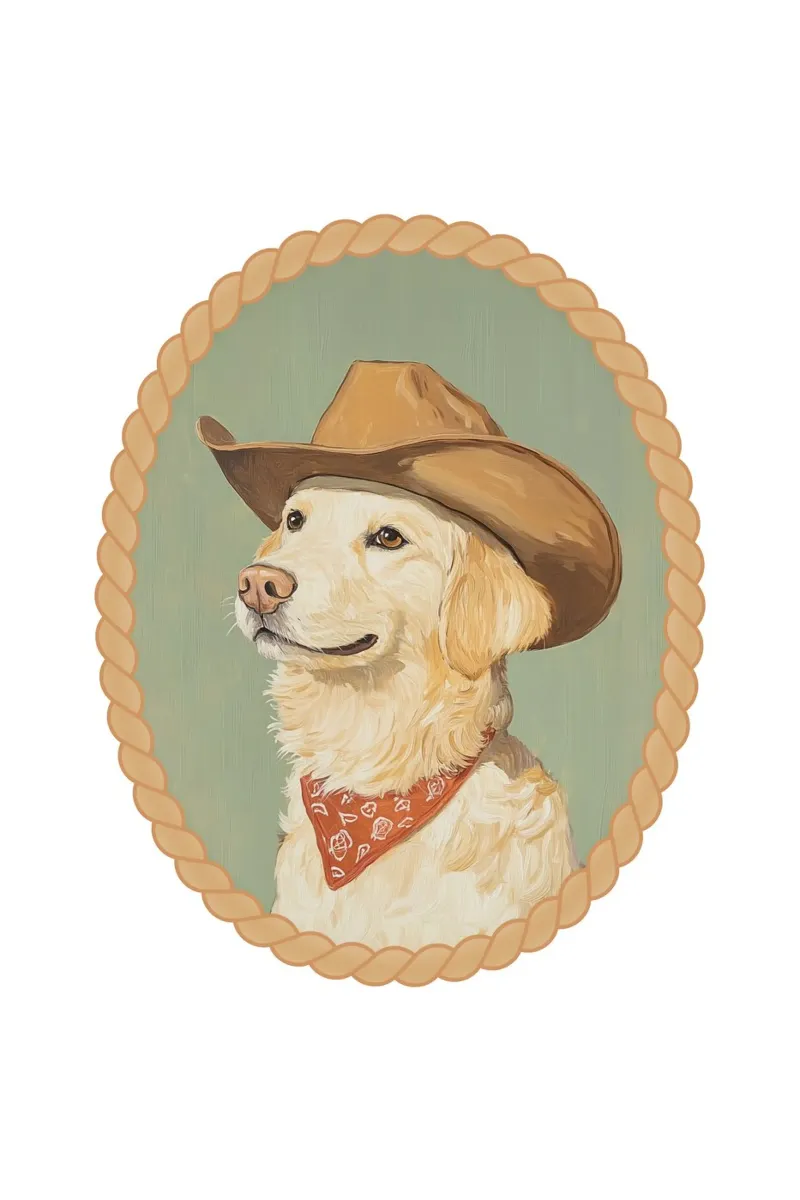 Golden Retriever Hond in Cowboyhoed canvas met Baklijst van Jungle Joy Art