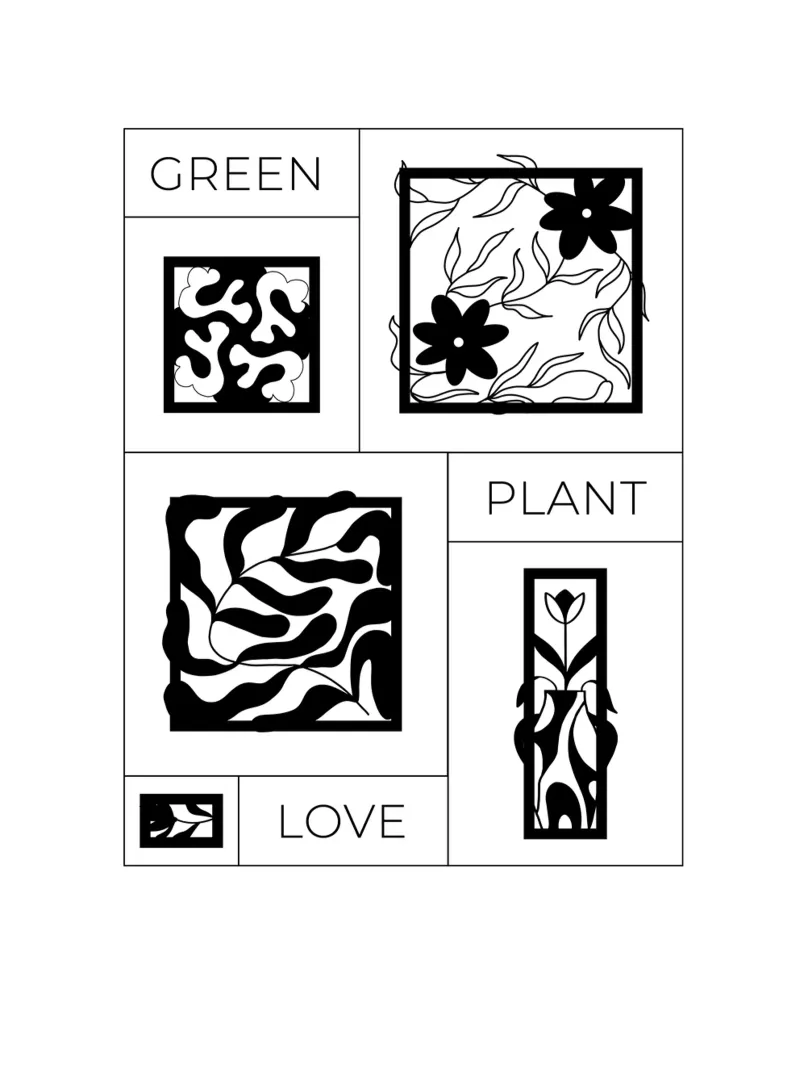 Green Plant Love poster with wooden frame by byh.illustration