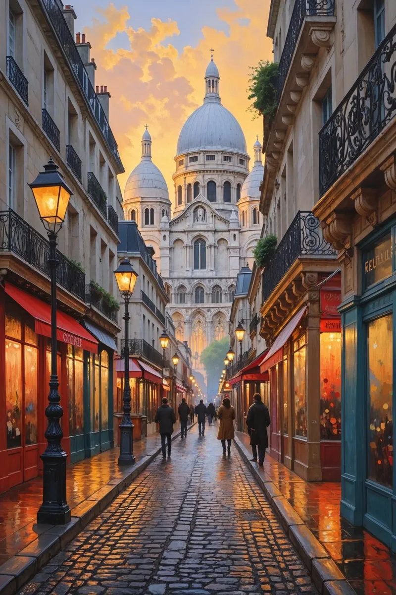 Sacré-Cœur Glow on Cobbled Parisian Streets alluminio dibond da AlbertKlee