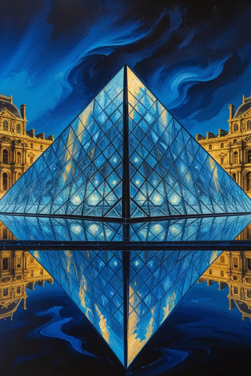 Ethereal Louvre Pyramid in Vibrant Nightscape plexiglass da AlbertKlee