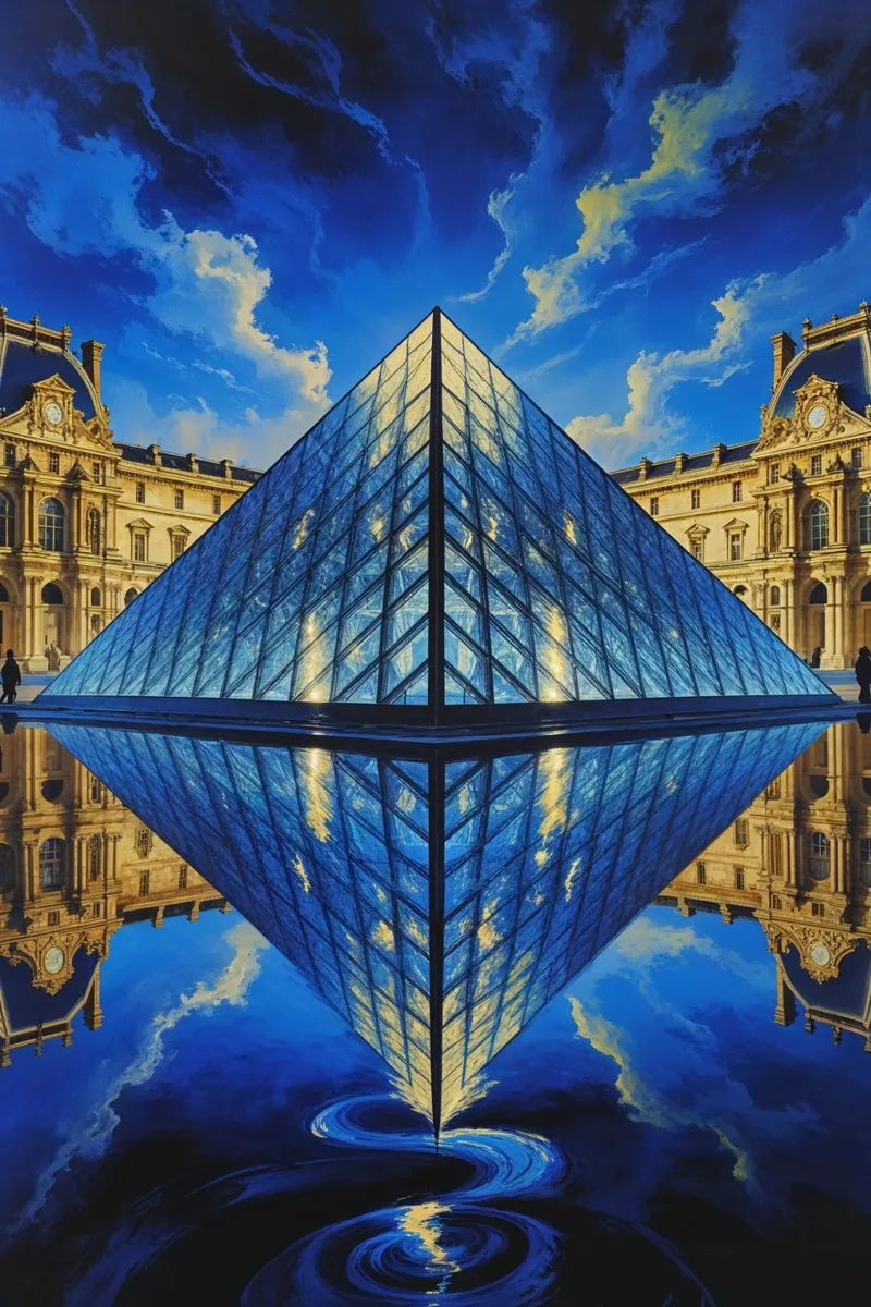 Surreal Louvre Pyramid in a Celestial Setting Acryl-Glas von AlbertKlee