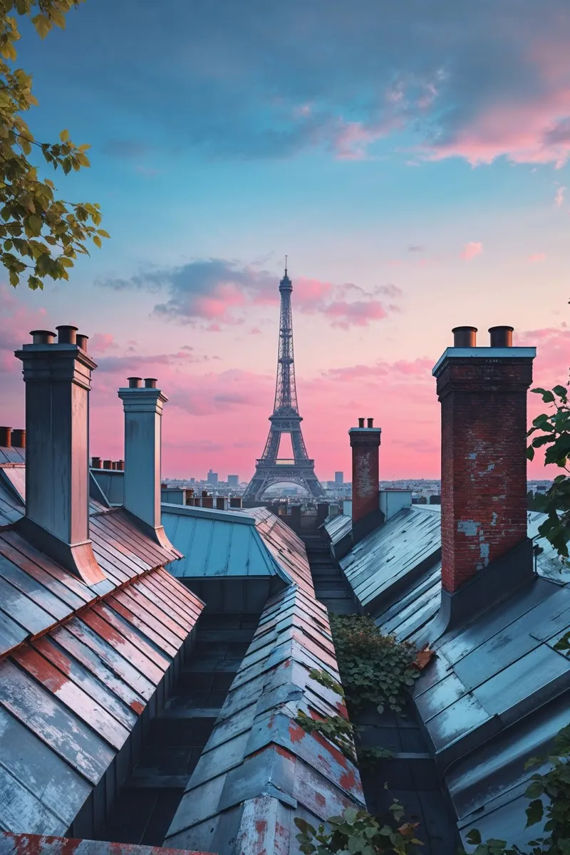 Rooftop Views of the Eiffel Tower at Sunset panneau forex de AlbertKlee