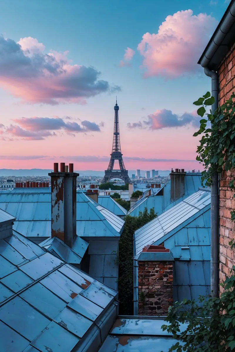 The Eiffel Tower Through Parisian Rooflines alluminio dibond da AlbertKlee