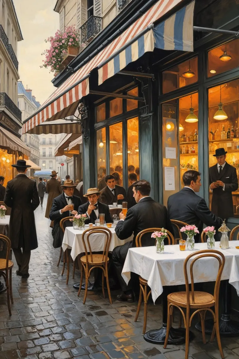 Classic Parisian Café on Cobblestone Streets plexiglass da AlbertKlee