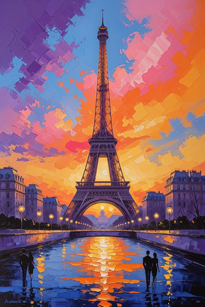 Eiffel Tower Reflection in Sunset Glow Poster von AlbertKlee