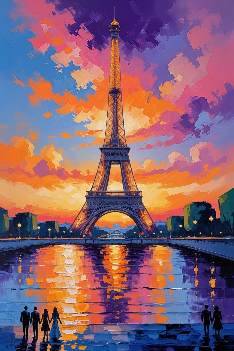 Golden Eiffel Tower with Evening Reflections Poster von AlbertKlee