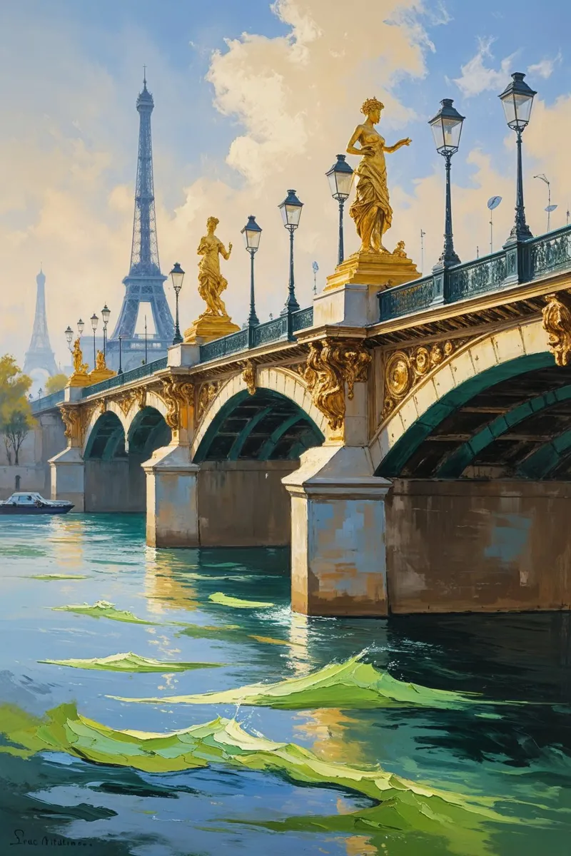 Ornate Parisian Bridge and River Serenity carta hahnemühle da AlbertKlee
