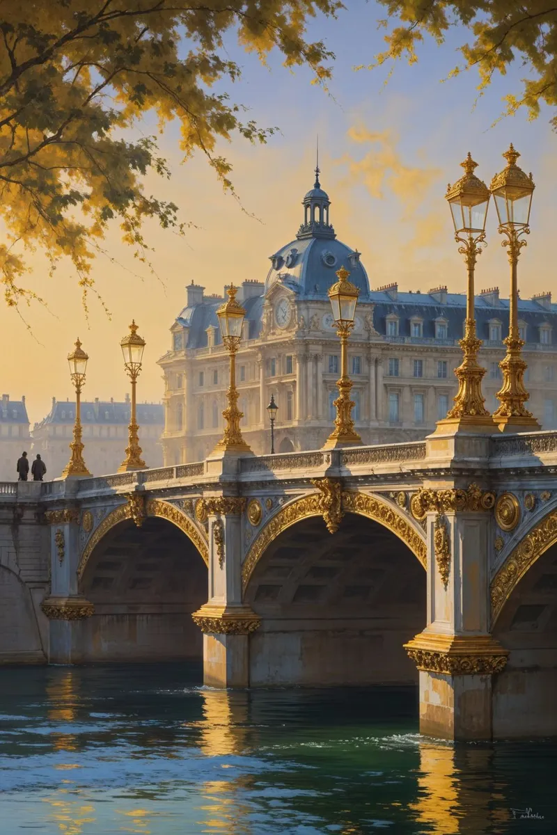 Ornate Beauty of Pont Alexandre at Twilight Poster mit Aluminium Rahmen von AlbertKlee