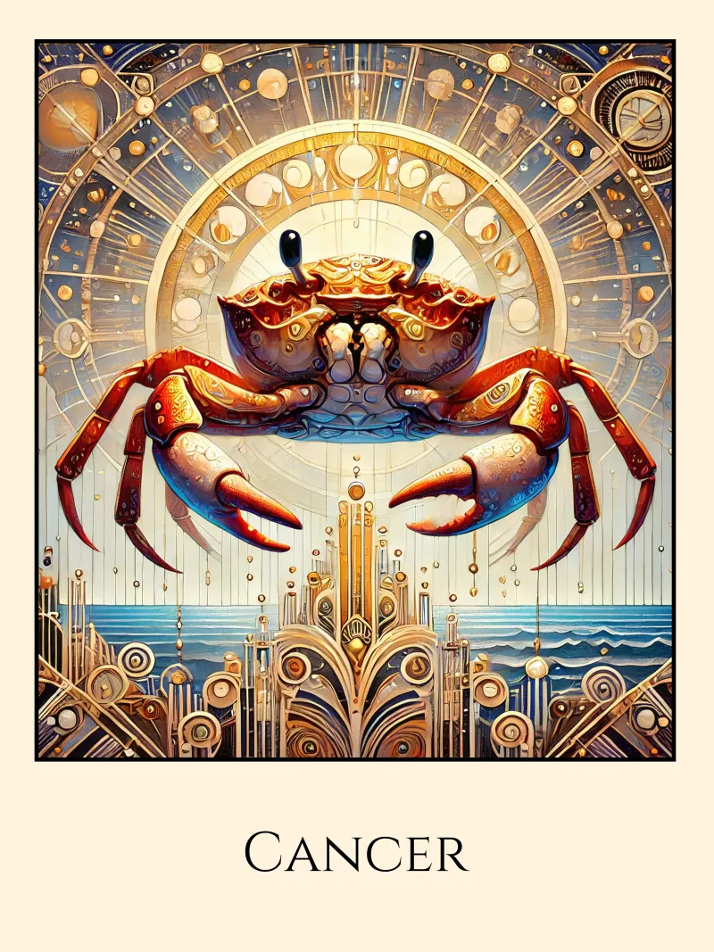 Sternzeichen Krebs Leinwand mit Schattenfugenrahmen von Art-Nouveau-Dsg