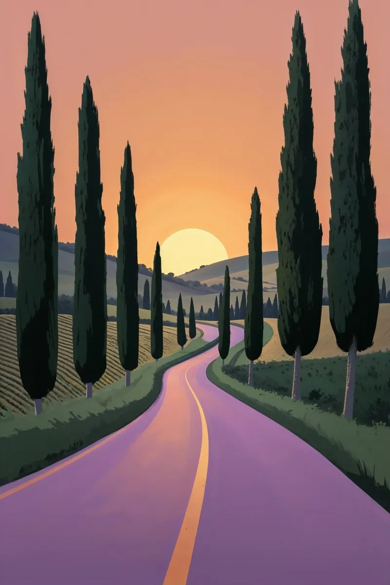 Minimalist Tuscany Road with Cypress Trees plexiglass da AlbertKlee