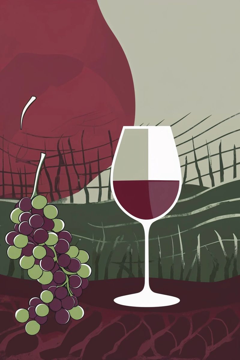 Minimalist Wine Glass with Vineyard Charm poster by AlbertKlee