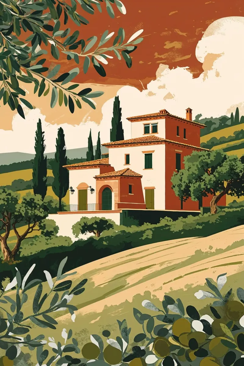 Rustic Tuscan Villa Surrounded by Olive Trees poster da AlbertKlee