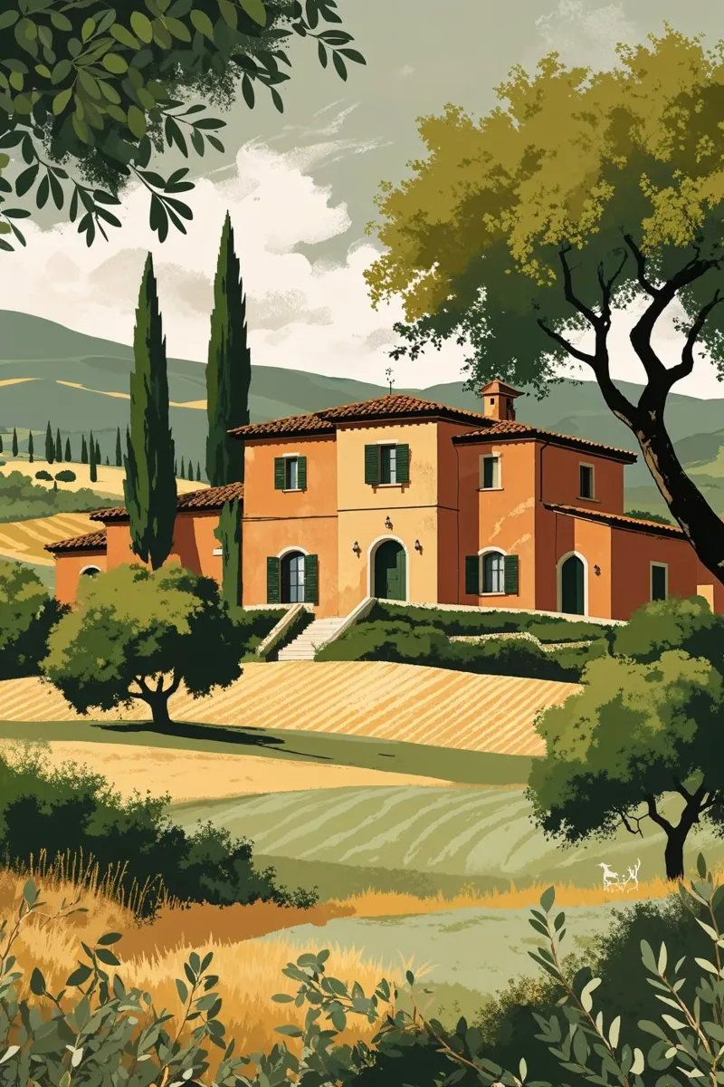 Tuscan Hillside Home Among Olive Groves poster by AlbertKlee