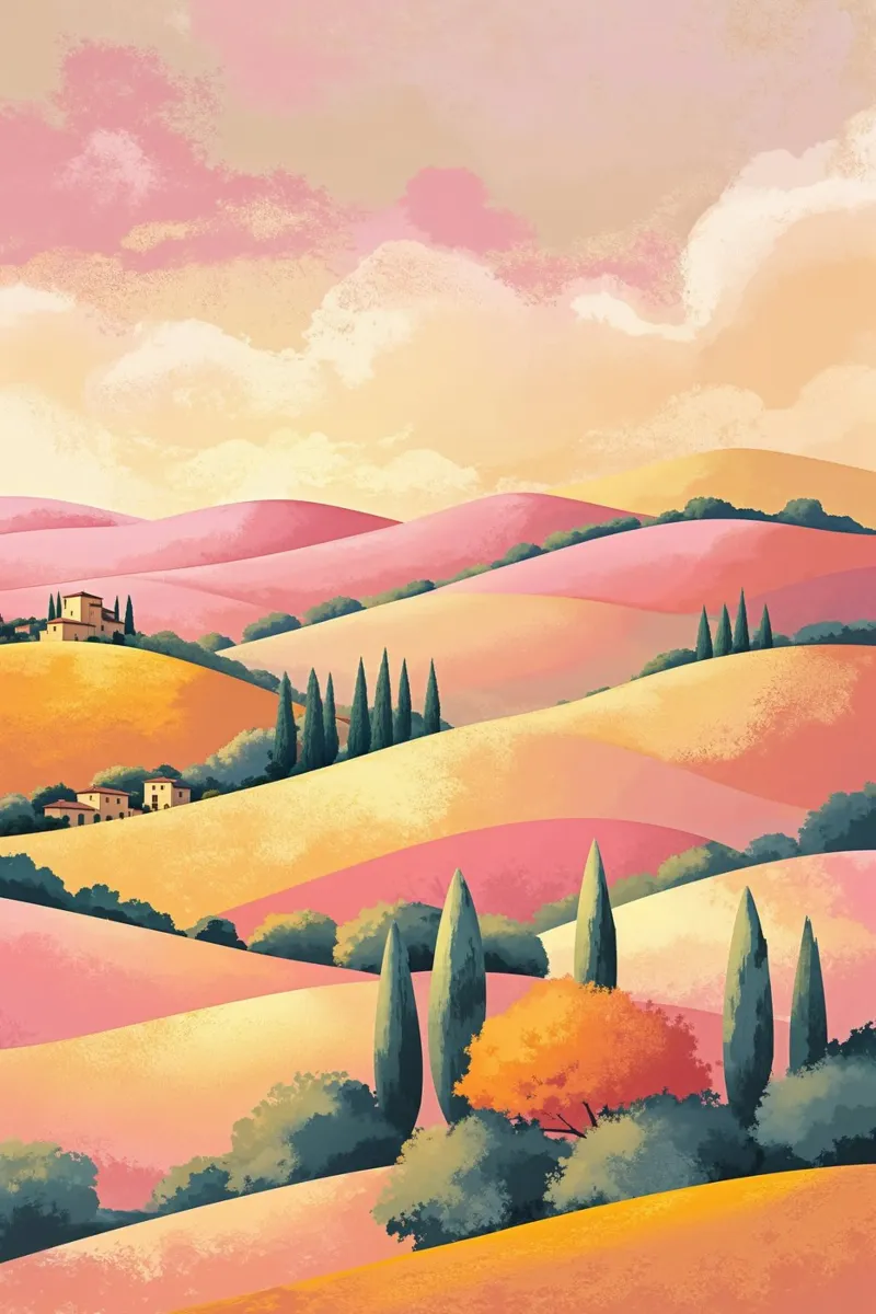 Pastel Sunset Over Tuscany poster with plastic frame by AlbertKlee