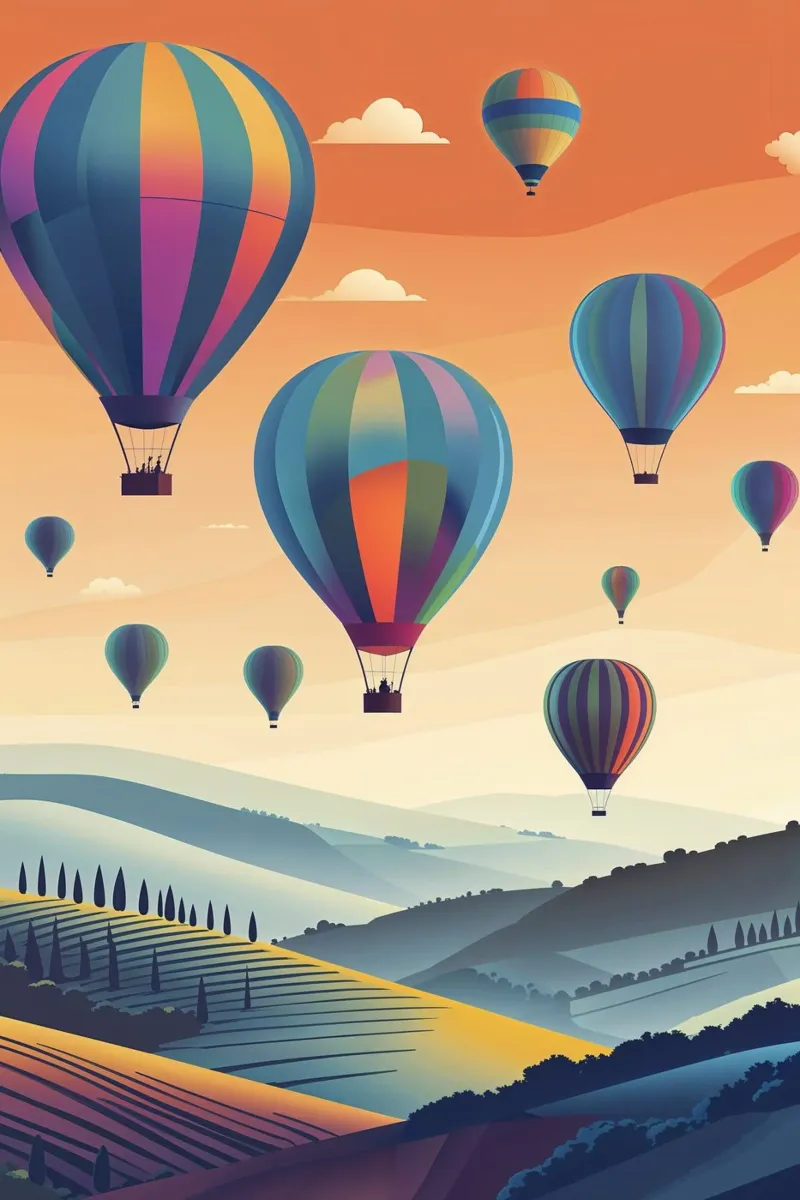 Hot Air Balloons Over Rolling Hills alluminio dibond da AlbertKlee