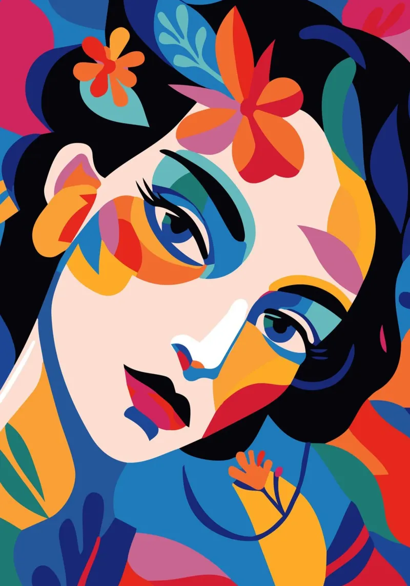 Woman's face colorful and flowers pellicola backlit da LisaArtes