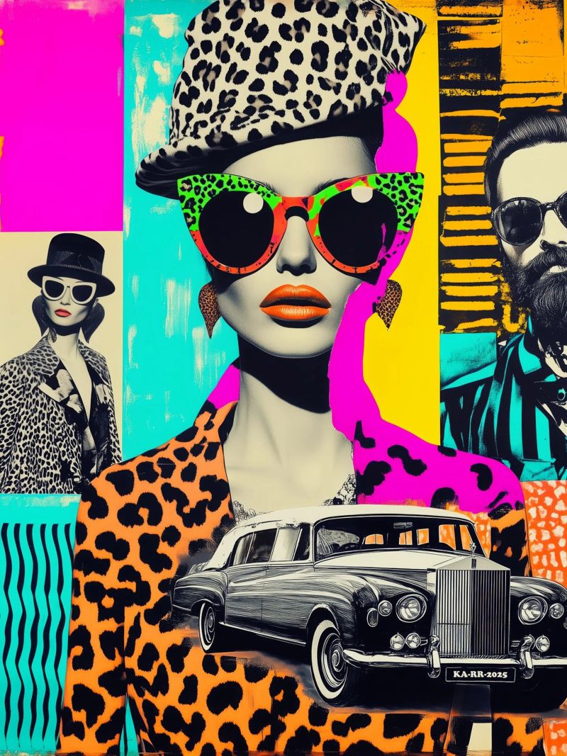 Selfie with Rolls Roys | Neon Pop Art Collage poster by Autofocus