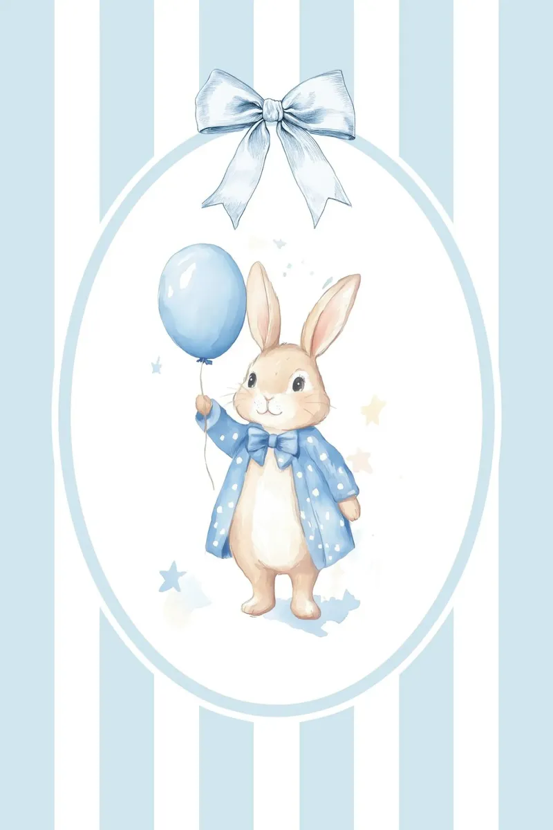 Coniglietto che tiene in mano un palloncino blu pellicola backlit da Jungle Joy Art