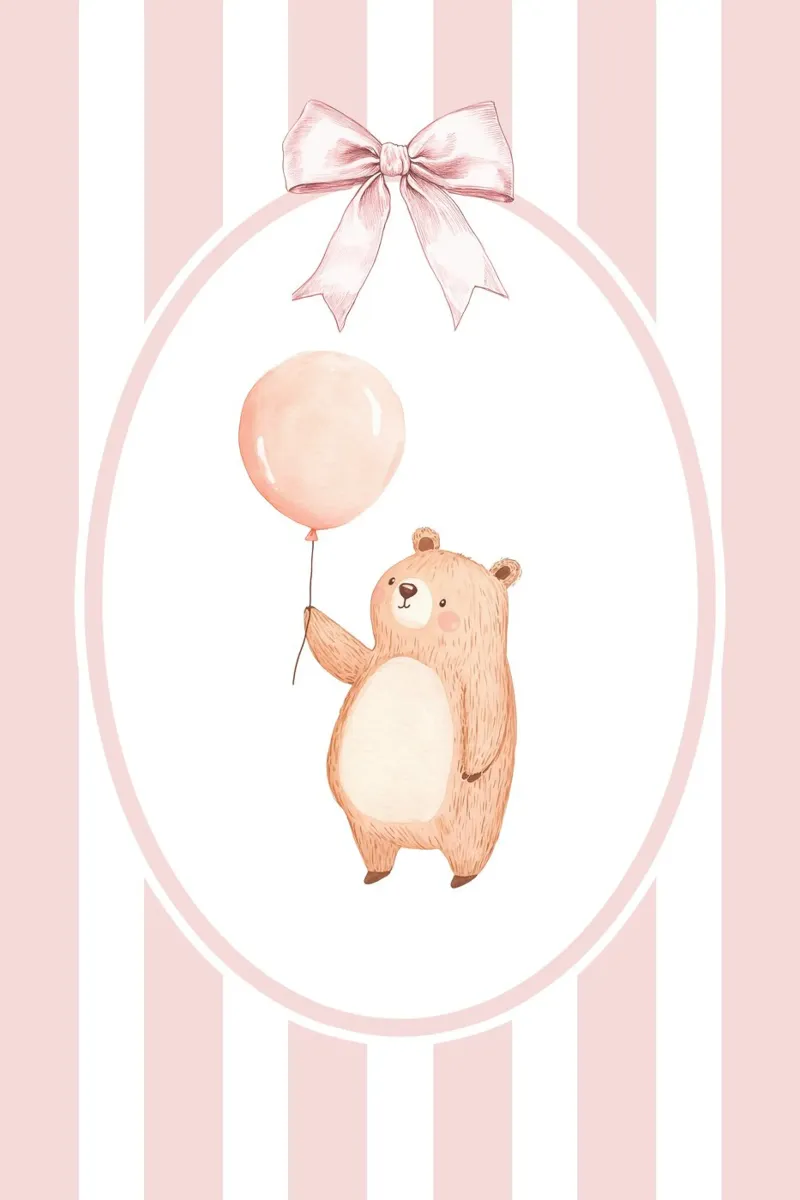 Orso che tiene in mano un palloncino rosa pellicola backlit da Jungle Joy Art