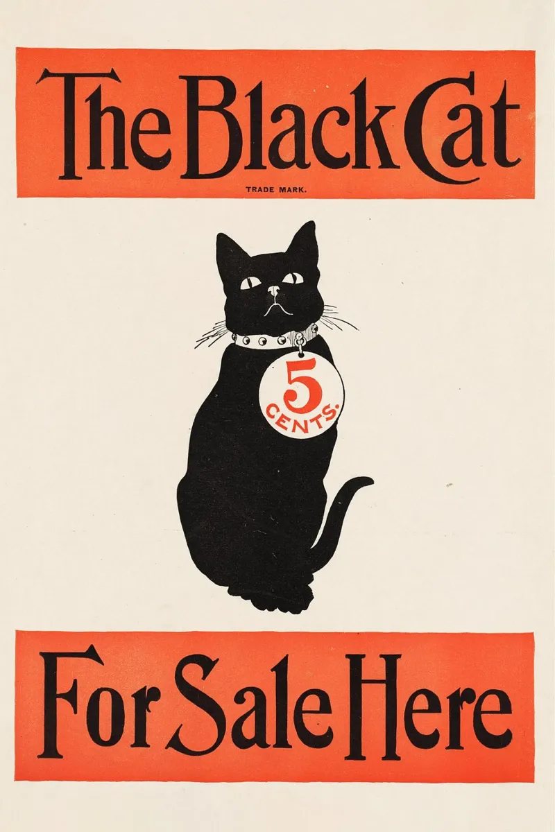 The black cat for sale here poster con telaio in alluminio da Old Masters