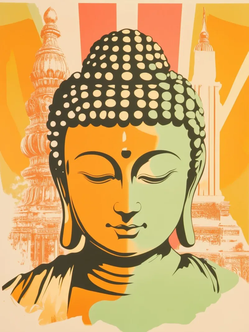 Sonniger Buddha mit Pagode Poster von Autofocus