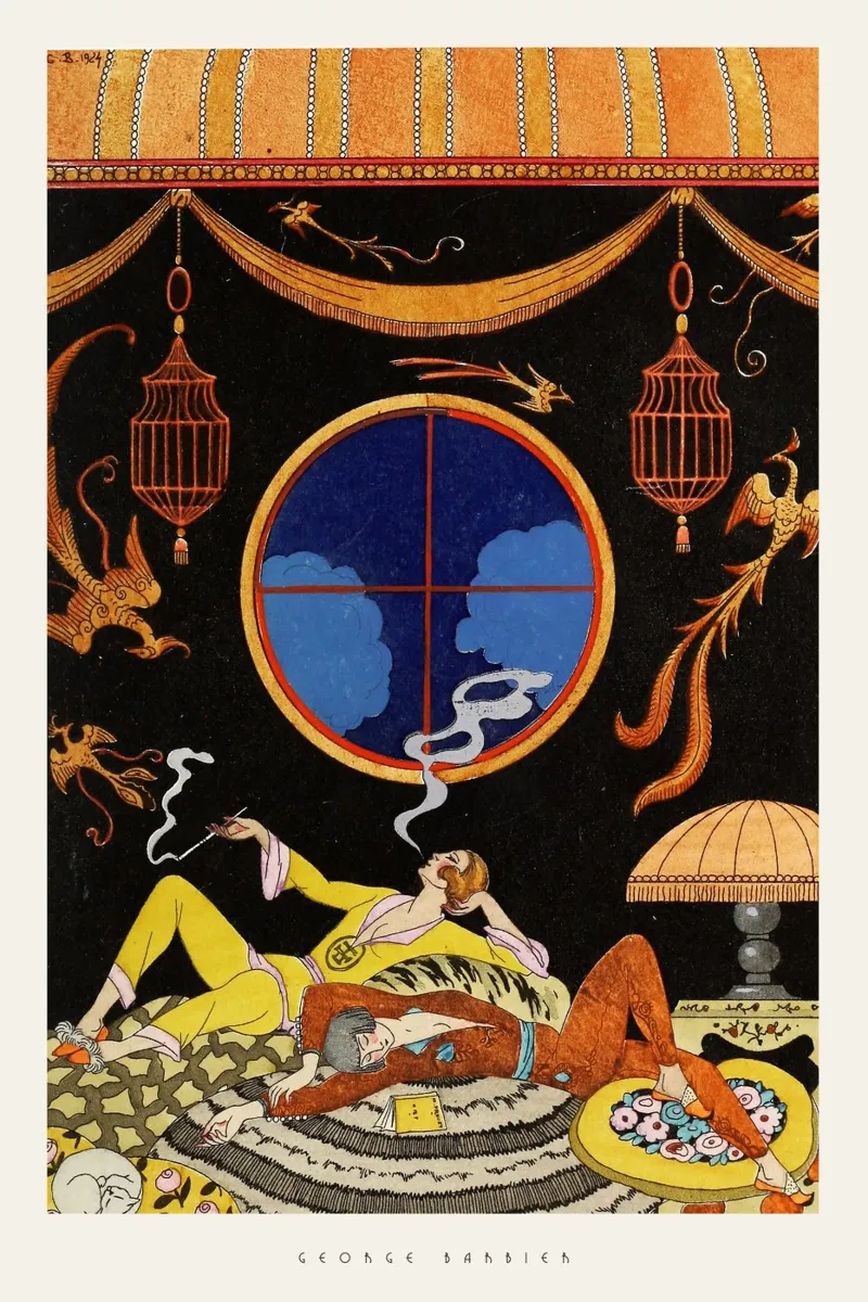 George Barbier - La Paresse poster con telaio in legno da Old Masters
