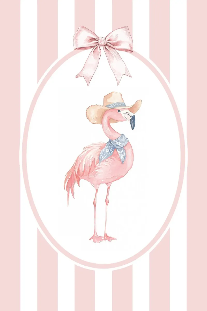 Flamingo in Cowboy Hat canvas by Jungle Joy Art