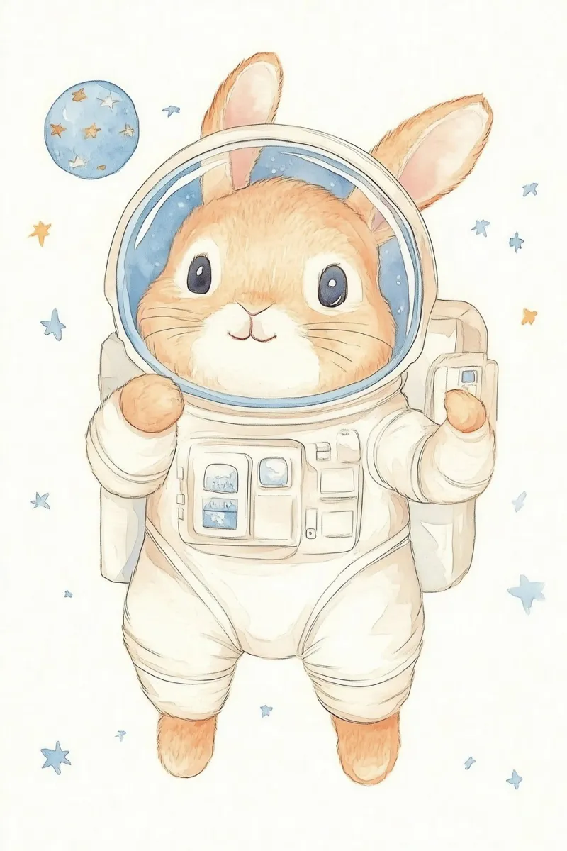 Rabbit Astronaut in Space canvas with Floater frame by Jungle Joy Art