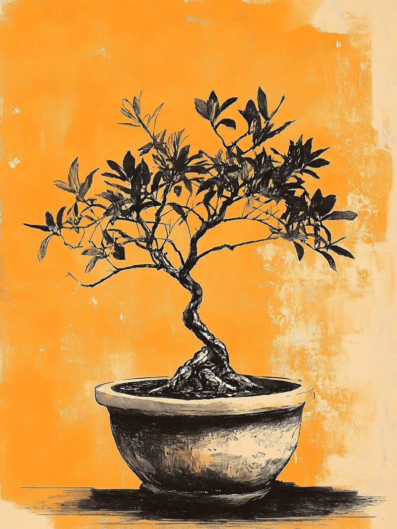Bonsai on orange background canvas by Flora & Horizon