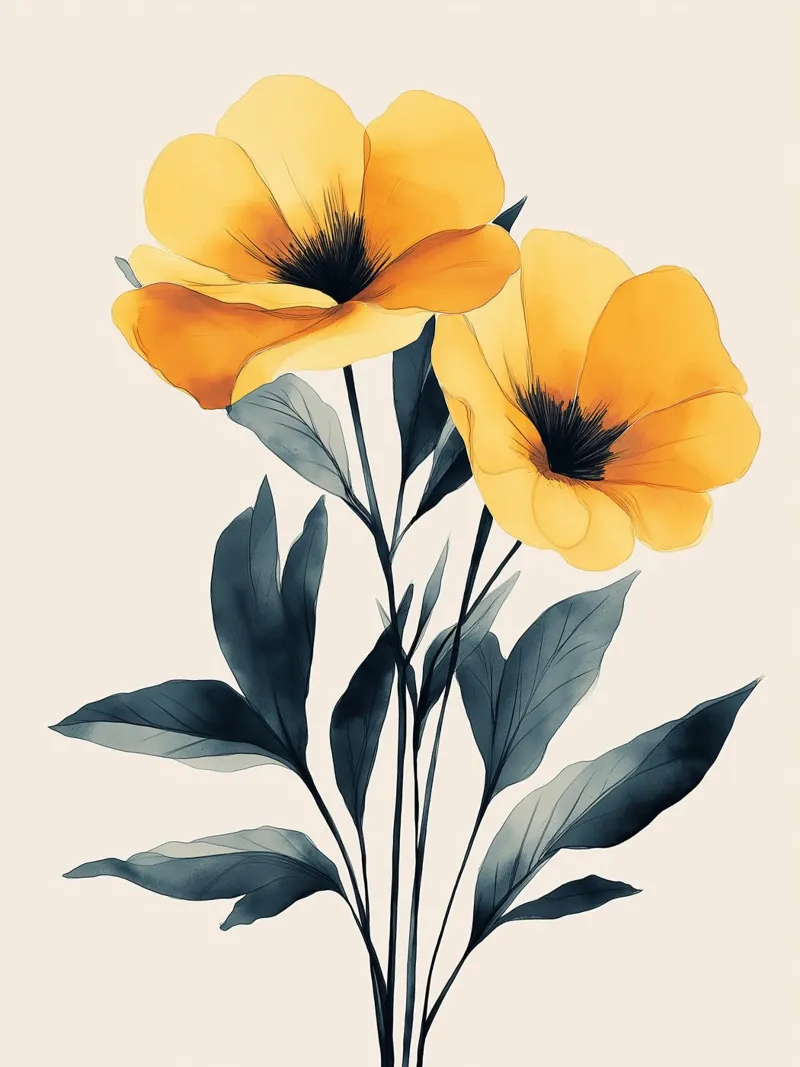 Gele bloemen op een lichte achtergrond canvas met Baklijst van Flora & Horizon