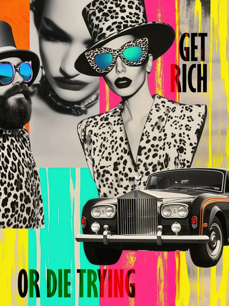 Get Rich Or Die Trying | Pop Art Photo Collage poster con telaio in plastica da Autofocus