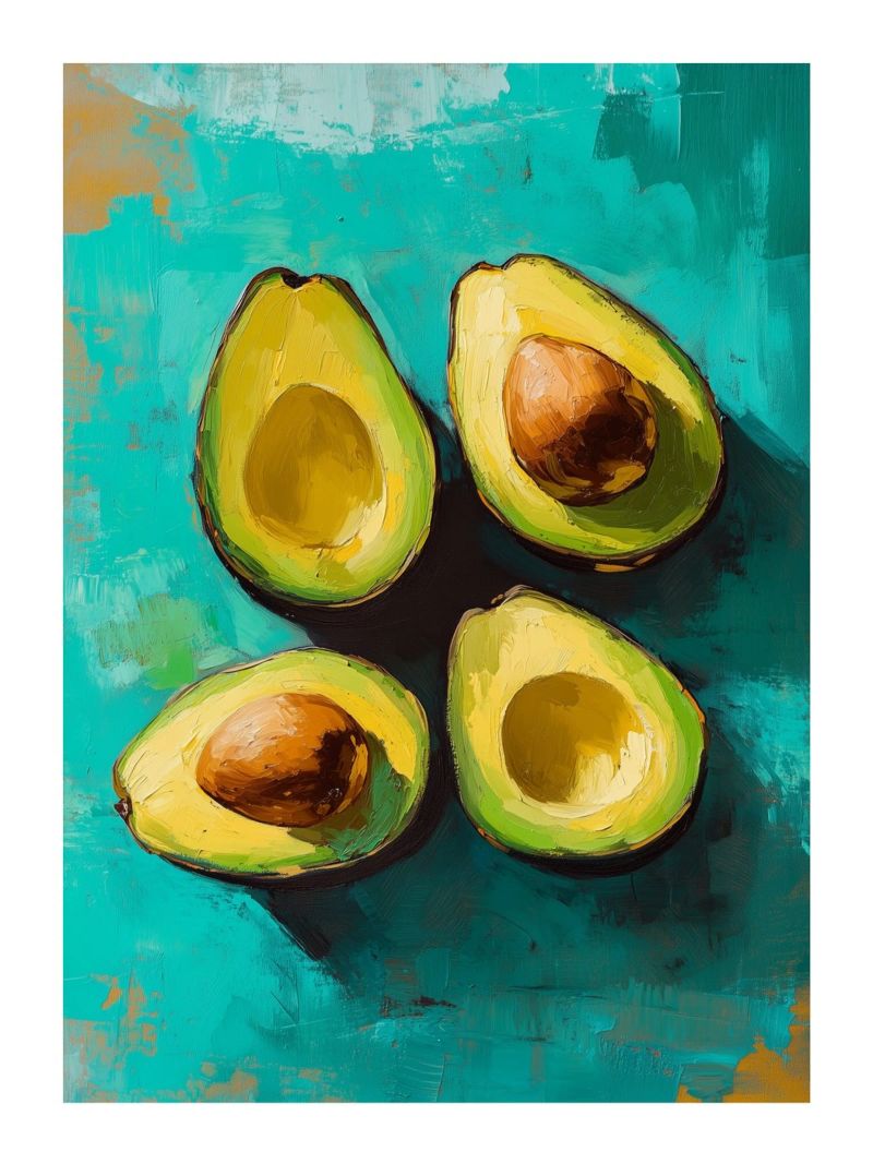 Avocados on a turquoise background poster by Spice & Style