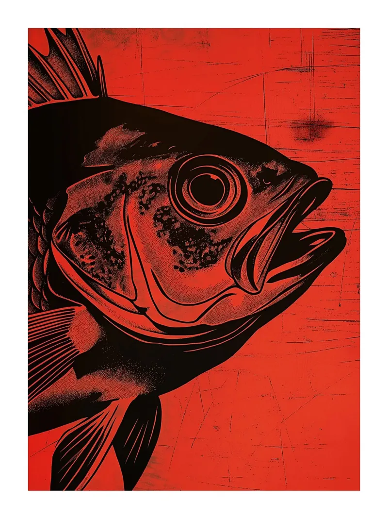 Fish on a red background canvas with Floater frame by Spice & Style