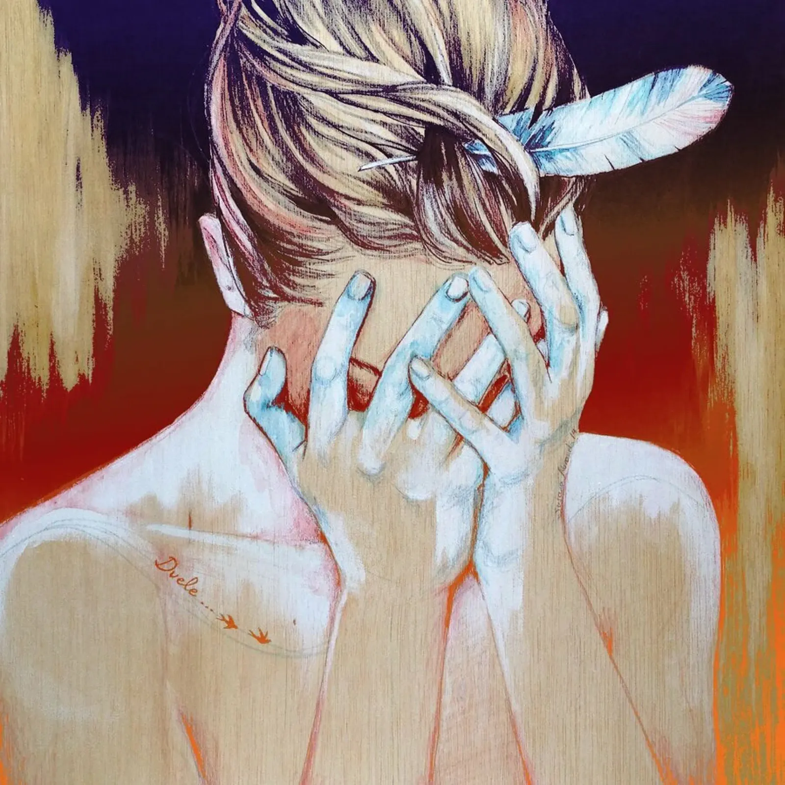 It hurts... (hand drawn woman portrait) poster with wooden frame by Susana Miranda ilustracion