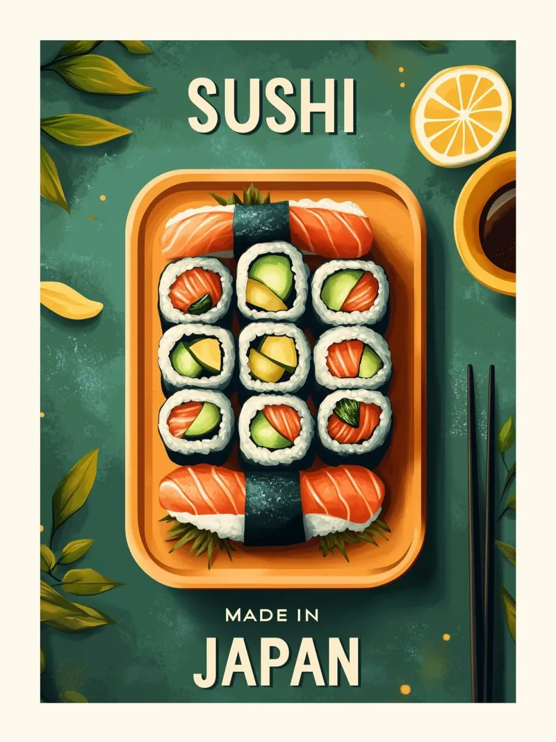 Poster per vassoio di sushi giapponese carta hahnemühle da Spice & Style