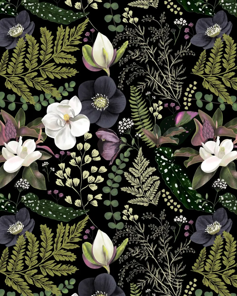 Dark Mystical Garden Botanical Pattern pellicola backlit da anisillustration