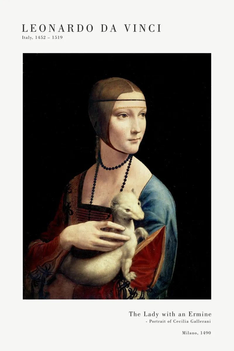 Leonardo da Vinci - Dame mit dem Hermelin poster con telaio in alluminio da Old Masters