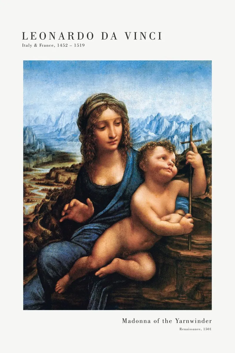 Leonardo da Vinci - Madonna of the Yarnwinder poster con telaio in legno da Old Masters