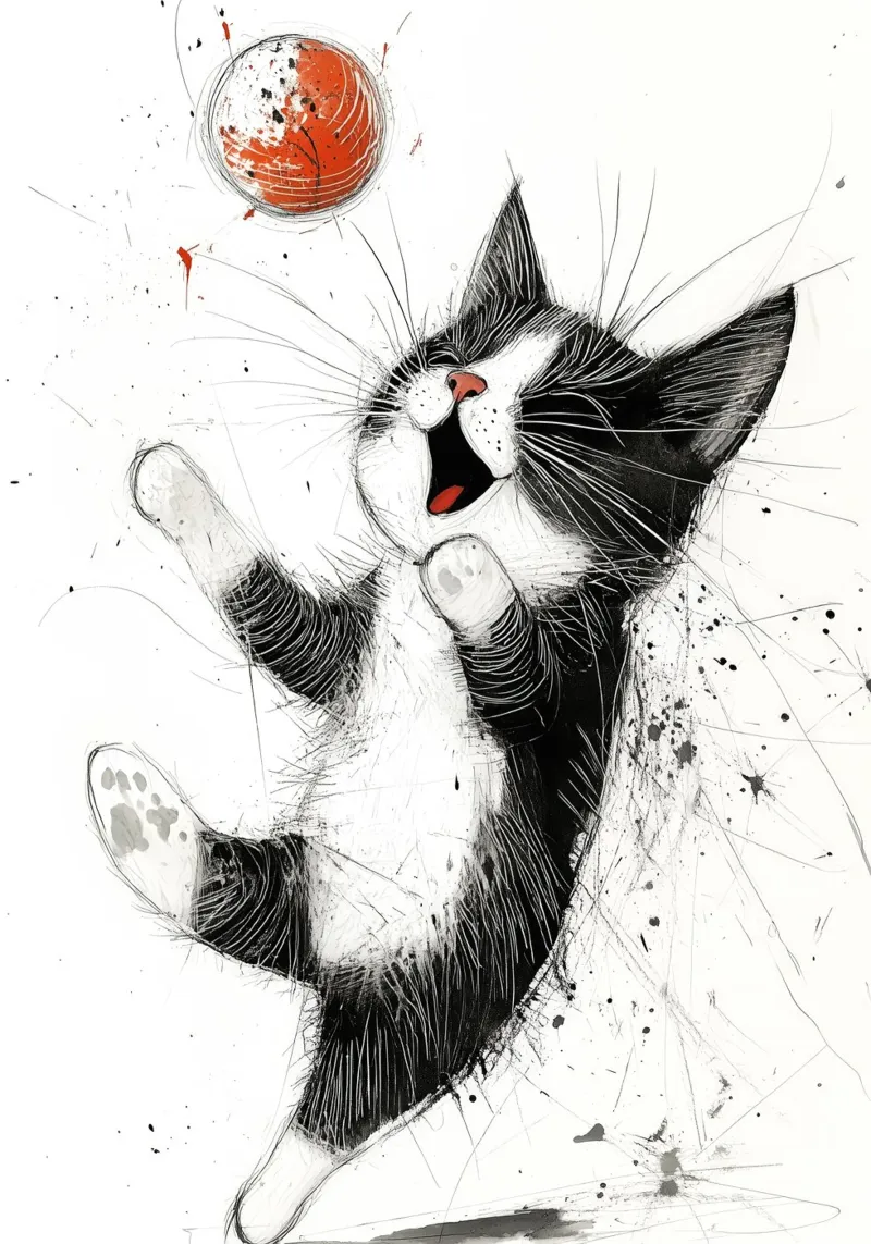 Zeichnung Katze Tier Kunst Leinwand mit Schattenfugenrahmen von Justyna Jaszke JBJart
