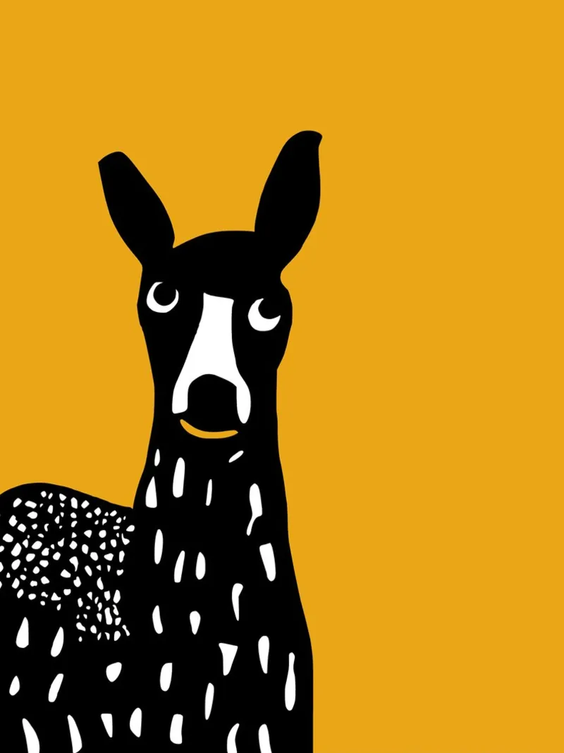 Yellow Lama poster with wooden frame by Hey Vincent