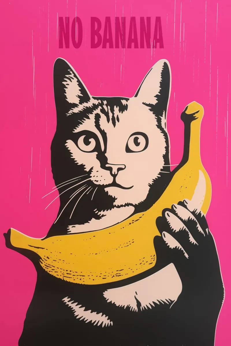 No Banana | Al gato no le gustan los plátanos | Póster Pop Art lienzo con Marco flotante de Autofocus
