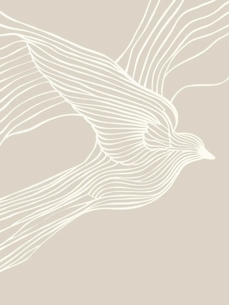 Volo di uccelli - line art in beige poster con telaio in alluminio da Autofocus